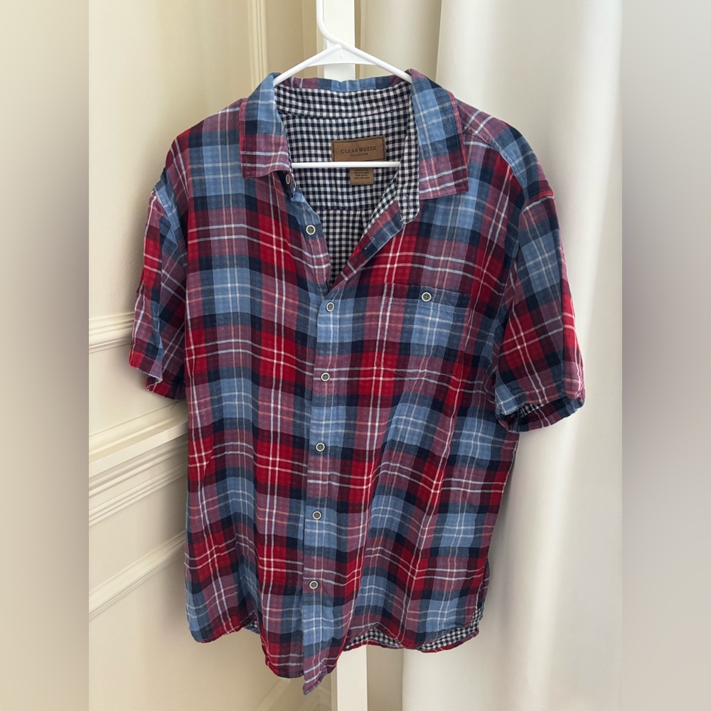 Clearwater Outfitters XL Red Blue Plaid Men's button-down Shirt Patriotic July 4